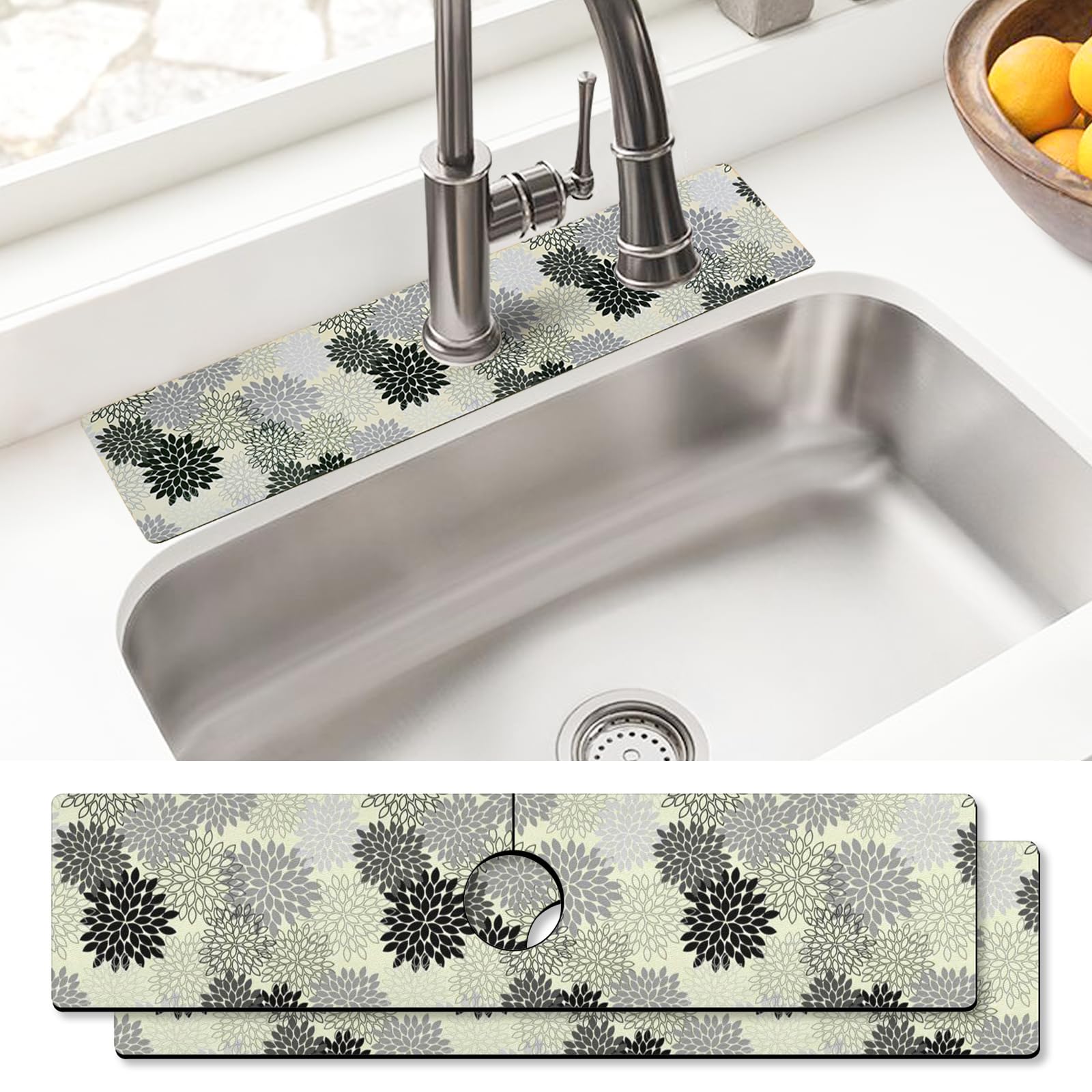 Sink Faucet Absorbing Mat, 2 Pack Drying Mat Around Faucet Sink Splash Guard Behind Faucet Sinkmat For Kitchen Bathroom Island Rv 24 * 5.5 Inch (60 * 14 cm)